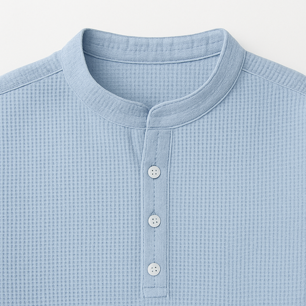 Camisa Masculina Linho Manga Longa Azul Claro Henley