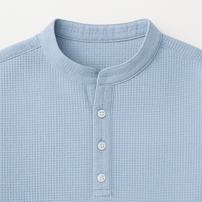 Camisa Masculina Linho Manga Longa Azul Claro Henley
