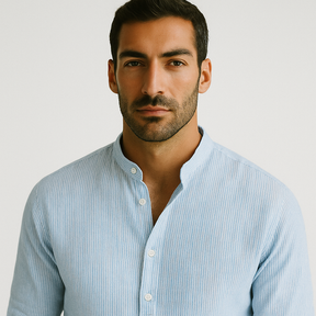 Camisa Masculina Linho Manga Longa Azul Claro Henley