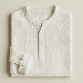 Camisa Masculina Linho Manga Longa Branca Henley