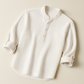 Camisa Masculina Linho Manga Longa Branca Henley