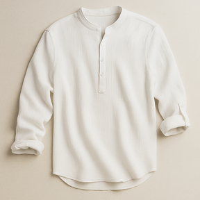 Camisa Masculina Linho Manga Longa Branca Henley