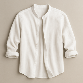 Camisa Masculina Linho Manga Longa Branca Henley
