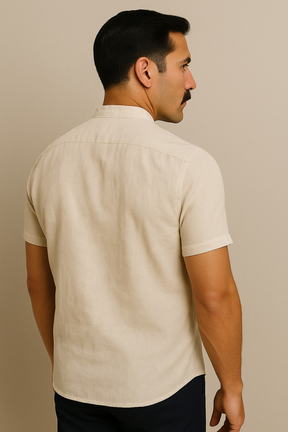 Camisa Social Masculina de Linho Manga Curta