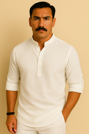 Camisa Masculina Henley de Linho - Estilo Casual e Leve