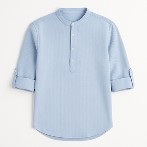 Camisa Masculina Linho Manga Longa Azul Claro Henley