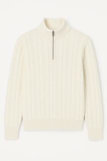 Suéter masculino  com gola alta e zíper em malha jacquard, estilo coreano