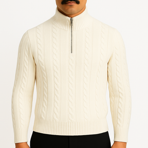 Suéter masculino  com gola alta e zíper em malha jacquard, estilo coreano