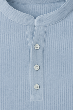 Camisa Masculina Linho Manga Longa Azul Claro Henley
