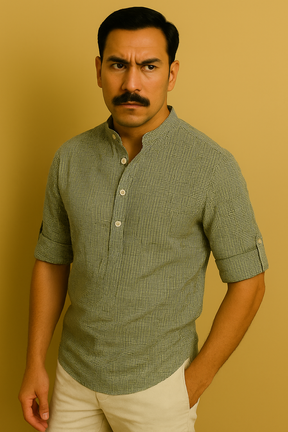Camisa Masculina Henley de Linho - Estilo Casual e Leve
