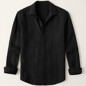 Camisa Masculina Linho Manga Longa Preta Casual