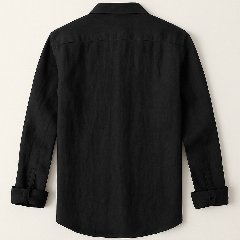 Camisa Masculina Linho Manga Longa Preta Casual
