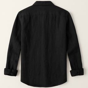 Camisa Masculina Linho Manga Longa Preta Casual