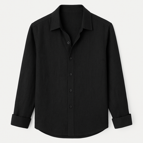 Camisa Masculina Linho Manga Longa Preta Casual
