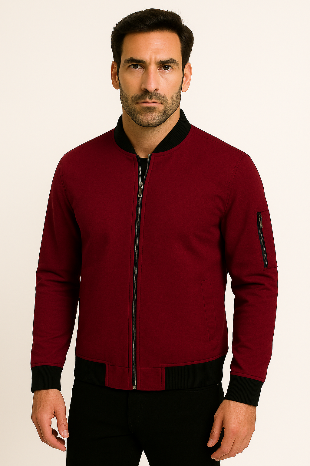 Jaqueta Masculina Casual com Zíper e Gola Stand