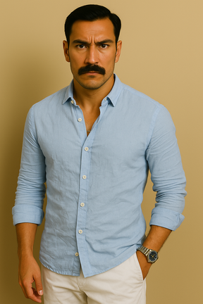 Camisa Masculina de Verão em Algodão e Linho