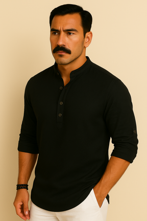 Camisa Masculina Henley de Linho - Estilo Casual e Leve