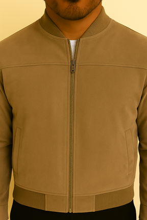 Jaqueta Masculina Bomber  Camurça  com Zíper e Punho Canelado