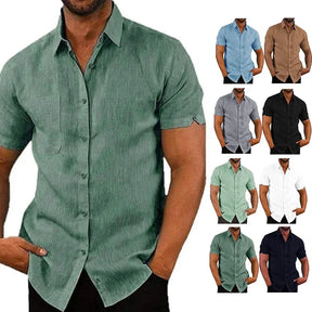 Camisas de linho de algodão de verão para homens casuais camisas de manga curta blusas sólidas gola virada para baixo camisas de praia formais roupas masculinas