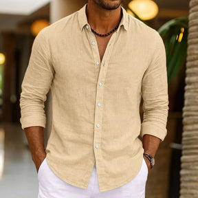 Camisa de linho masculina verão beachwear botão cor sólida algodão linho manga longa camisa férias roupas masculinas transporte rápido