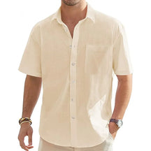 Camisas masculinas de manga curta de linho de algodão de cor sólida férias praia verão tops com bolso casual camisas de botão leves