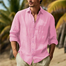 Camisa Masculina de Linho e Algodão com Gola Elegante