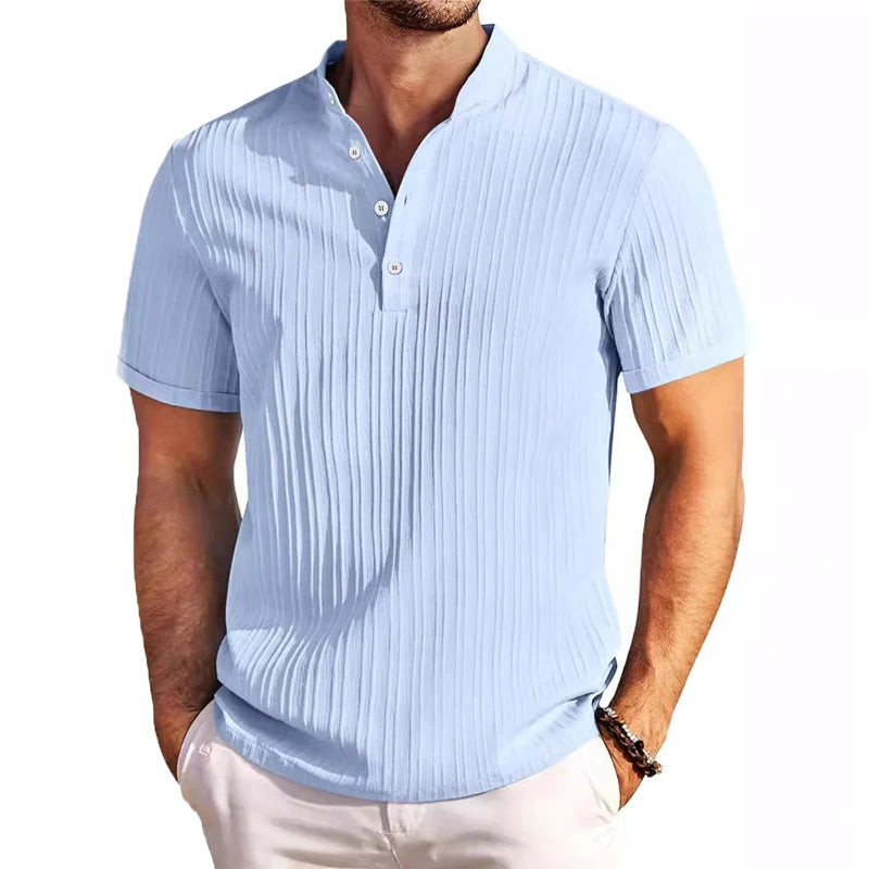 Camisa polo de linho algodão manga curta masculina, tops respiráveis, camiseta monocromática, camiseta casual, roupa de homem streetwear, moda