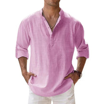 Novas camisas de linho de algodão para homens camisas casuais leves manga longa henley praia camisas havaianas para homem