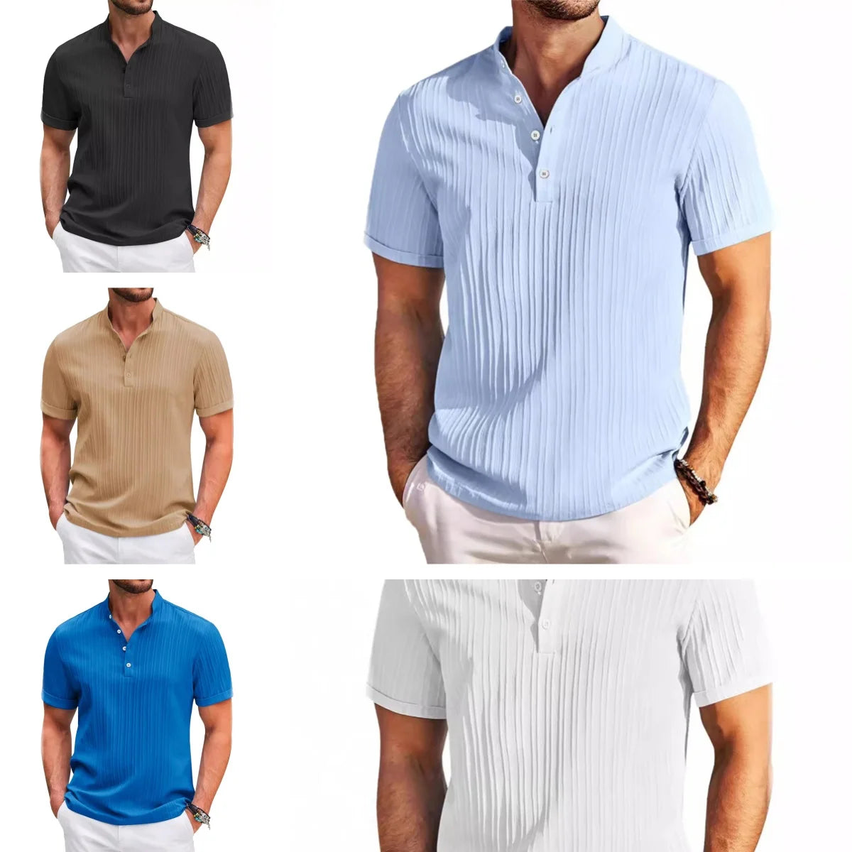 Camisa polo de linho algodão manga curta masculina, tops respiráveis, camiseta monocromática, camiseta casual, roupa de homem streetwear, moda