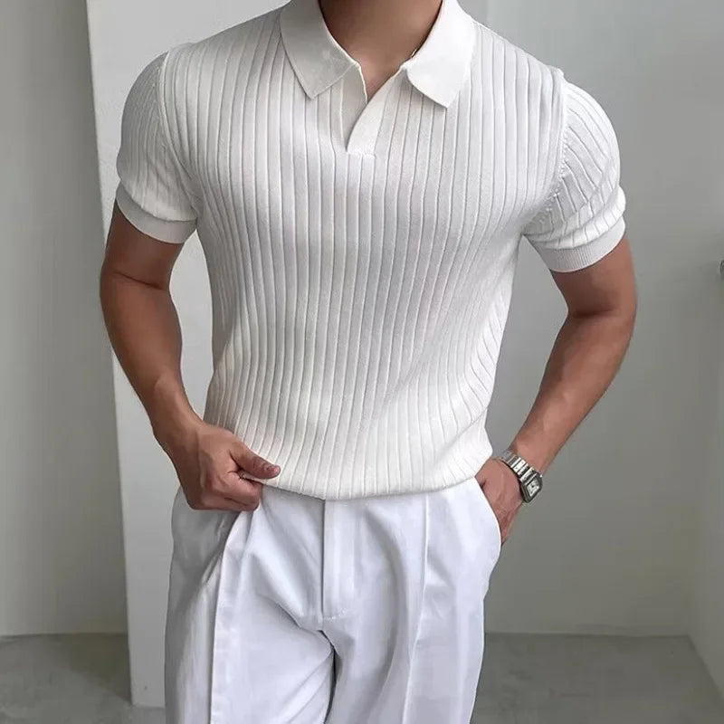 Camisa de manga curta de ajuste fino marca de moda masculina verão casual tripulação pescoço camiseta respirável versátil topo para homem