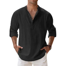 Novas camisas de linho de algodão para homens camisas casuais leves manga longa henley praia camisas havaianas para homem