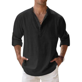 Novas camisas de linho de algodão para homens camisas casuais leves manga longa henley praia camisas havaianas para homem