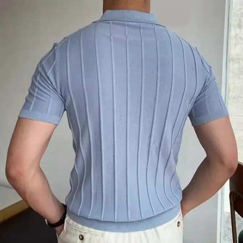 Camisa polo de seda gelo masculina manga curta malha verão fino ajuste muscular negócios casual moda respirável roupas confortáveis