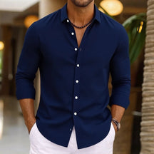 Camisa de linho masculina verão beachwear botão cor sólida algodão linho manga longa camisa férias roupas masculinas transporte rápido
