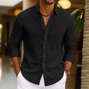Camisa de linho masculina verão beachwear botão cor sólida algodão linho manga longa camisa férias roupas masculinas transporte rápido