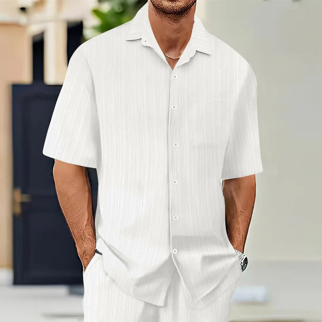 Venda quente camisas masculinas de manga curta verão cor sólida turn-down colarinho casual estilo praia plus size