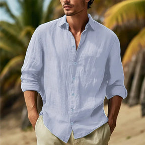 Camisa Masculina de Linho e Algodão com Gola Elegante