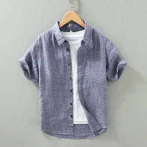 Camisas masculinas casuais de linho puro, monocromática, manga curta, tamanho grande, camisa de botões, na moda