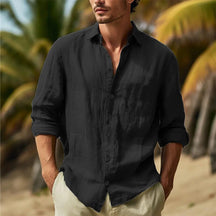 Camisa Masculina de Linho e Algodão com Gola Elegante