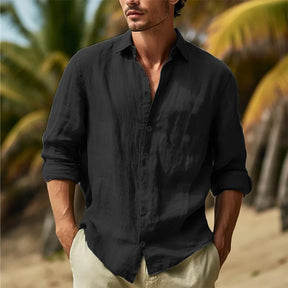Camisa Masculina de Linho e Algodão com Gola Elegante