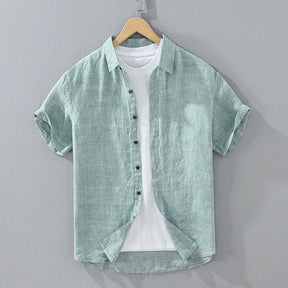 Camisas masculinas casuais de linho puro, monocromática, manga curta, tamanho grande, camisa de botões, na moda