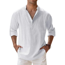 Novas camisas de linho de algodão para homens camisas casuais leves manga longa henley praia camisas havaianas para homem