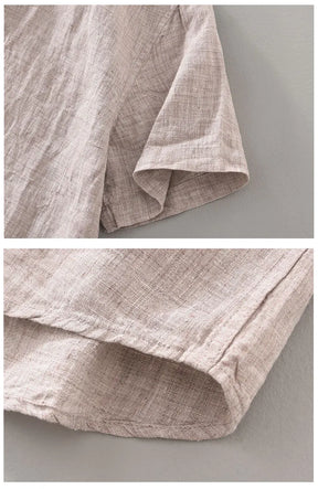 Camisas masculinas casuais de linho puro, monocromática, manga curta, tamanho grande, camisa de botões, na moda