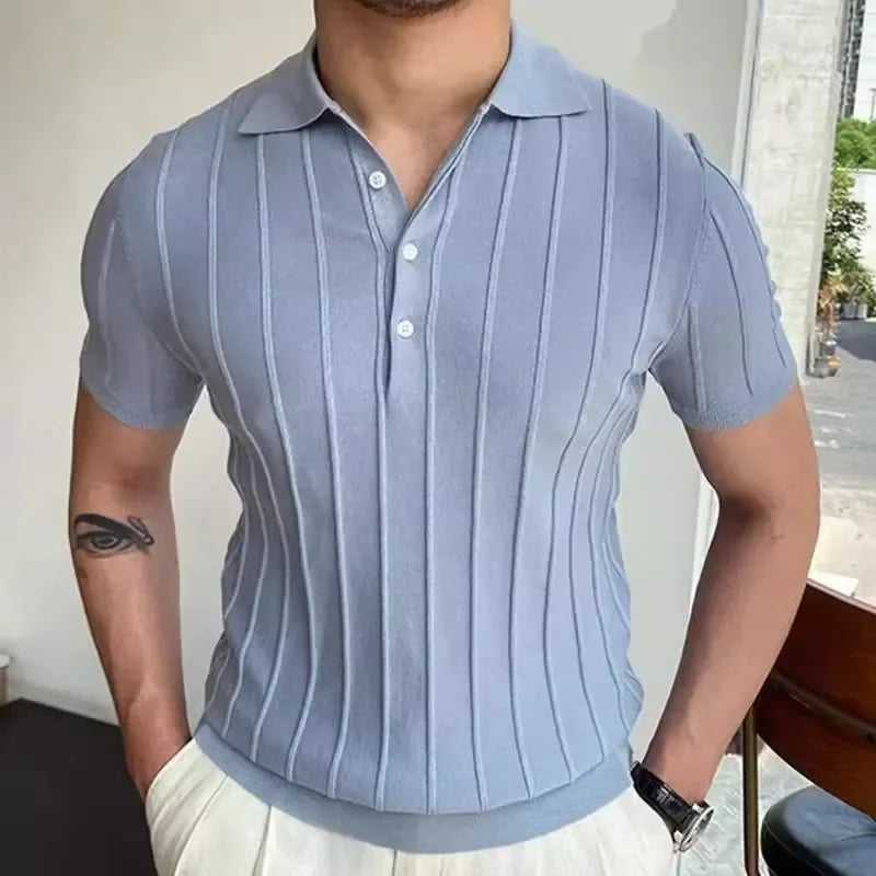 Camisa polo de seda gelo masculina manga curta malha verão fino ajuste muscular negócios casual moda respirável roupas confortáveis