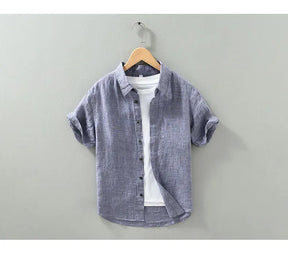 Camisas masculinas casuais de linho puro, monocromática, manga curta, tamanho grande, camisa de botões, na moda