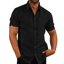 Camisas de linho de algodão de verão para homens casuais camisas de manga curta blusas sólidas gola virada para baixo camisas de praia formais roupas masculinas