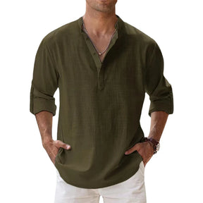 Novas camisas de linho de algodão para homens camisas casuais leves manga longa henley praia camisas havaianas para homem