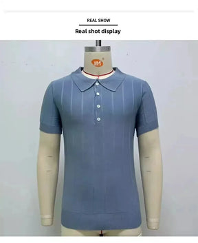 Camisa polo de seda gelo masculina manga curta malha verão fino ajuste muscular negócios casual moda respirável roupas confortáveis