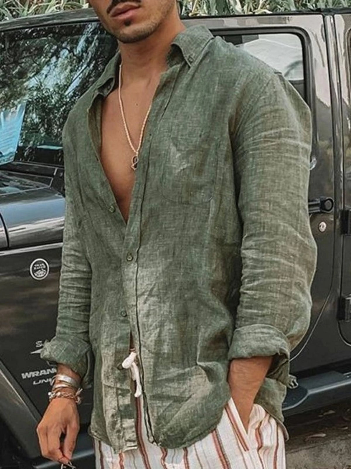 Camisa fina masculina de mangas compridas, cardigã de lapela, monocromática, moda casual, adequada para atividades ao ar livre