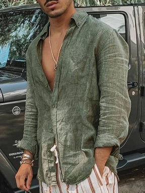 Camisa fina masculina de mangas compridas, cardigã de lapela, monocromática, moda casual, adequada para atividades ao ar livre